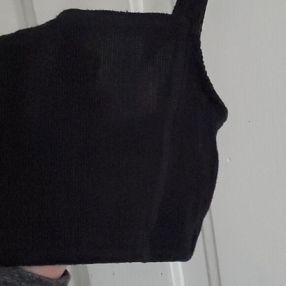 Zara Square Neck Ribbed Black Crop Top - Picture 2 of 5